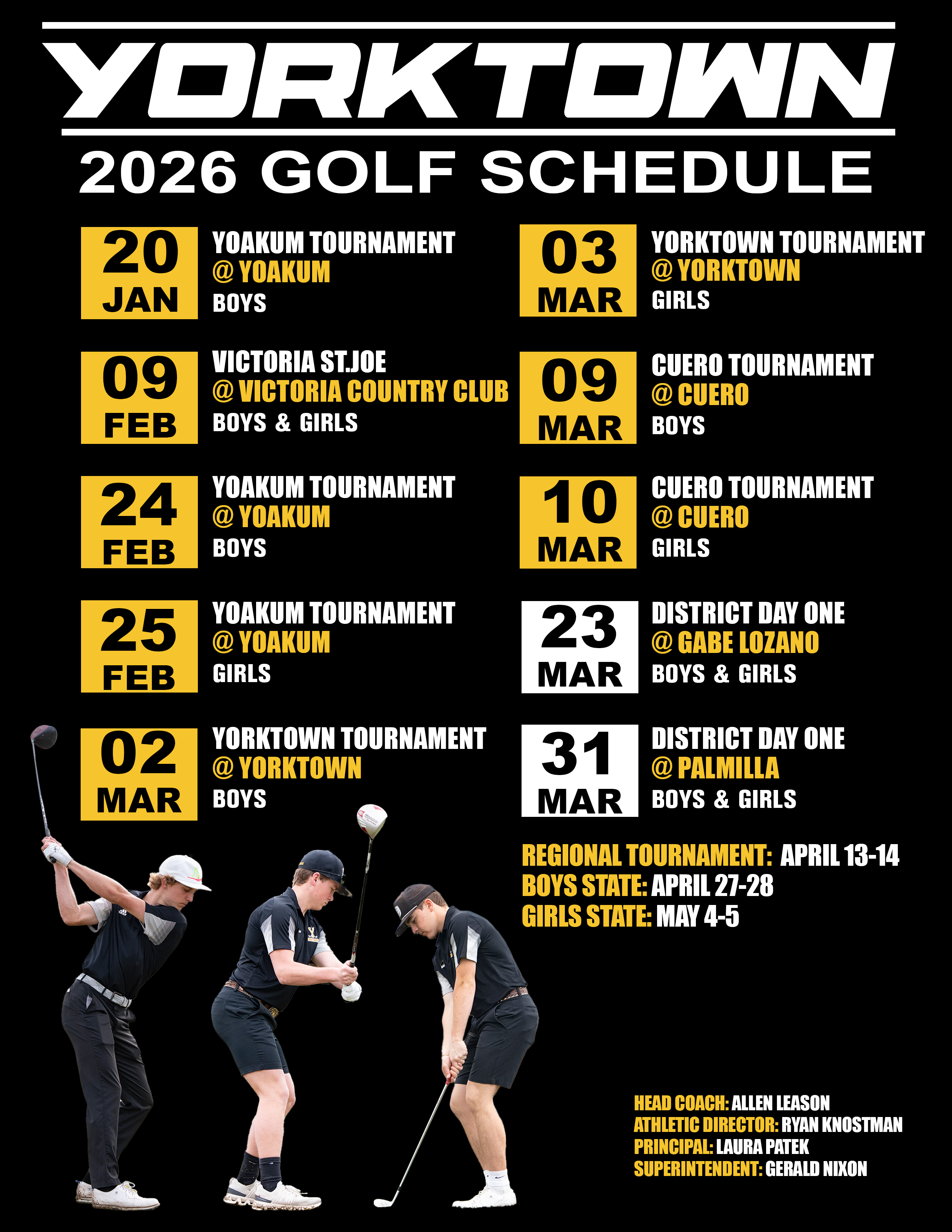 2026 Golf Schedule